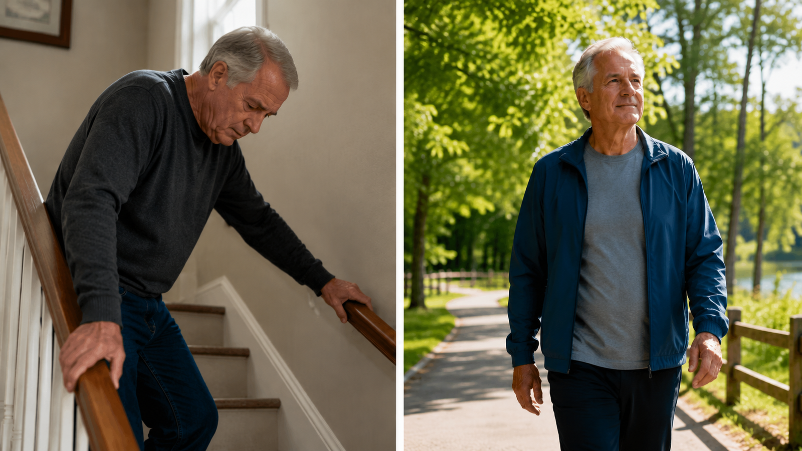 Before and after: hesitating on the stairs vs. walking outdoors with confidence